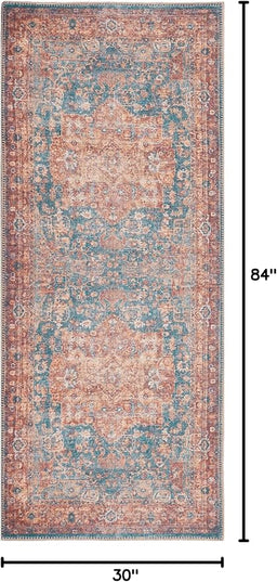 GLN Rugs Traditional Collection - Machine Washable Area Rug, Traditional Washable, Non Slip, Low Pile Chenille Rug, Living Room, Bedroom, Kitchen Rug (2'6"x7' Terra/Green)