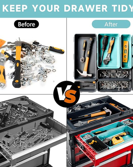 Tool Box Organizer Tray, Toolbox Desk Drawer Organizer, Tool Box Tray, Toolbox Organization Storage for Rolling Tool Chest (60PCS (Blue+Black))