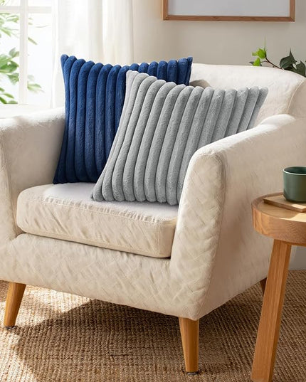 Pallene Faux Fur Plush Throw Pillow Covers 26x26 Set of 2, Luxury Soft Fluffy Striped Decorative Pillow Covers for Sofa, Couch, Living Room, Navy Blue