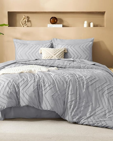 Litanika Light Grey Queen Size Comforter Set with Sheets - 7 Pieces Bed in a Bag Queen Boho Tufted Complete Bedding Sets with Comforter, Sheets, Pillowcases & Shams