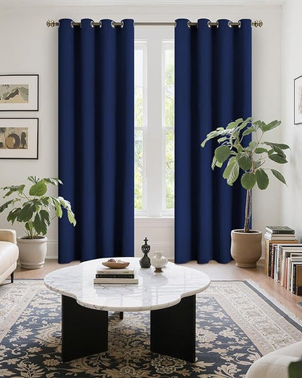 YoungsTex Navy Blue Blackout Curtains 90 Inch Length for Living Room - Room Darkening Drapes with Grommet for Bedroom Dining Privacy Thermal Insulated, 2 Panels, 52 x 90 Inch