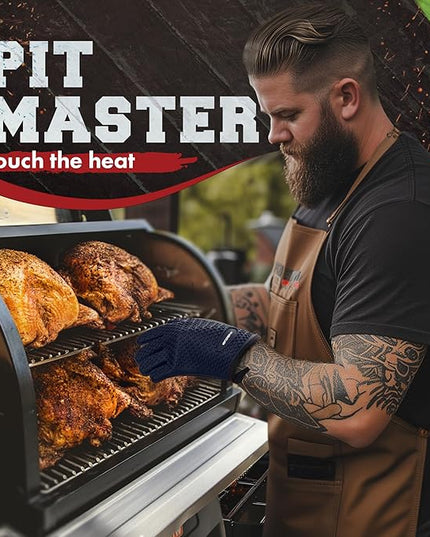 KITCHEN PERFECTION Silicone Smoker Oven Gloves - Extreme Heat Resistant BBQ Gloves - Handle Hot Food Right on Your Smoker Grill Fryer Pit | Waterproof Oven Mitts | Superior Value Set + 3 Bonuses