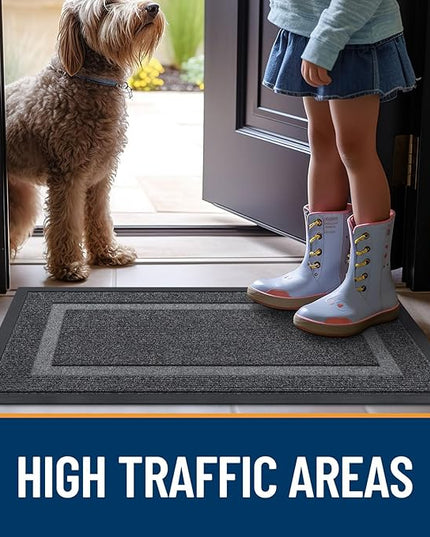 OLANLY Front Door Mat Indoor Outdoor Entrance, Waterproof All-Season, All-Weather Doormat, Sturdy Natural Rubber, Fade Resistant, Low Profile, Easy Clean Patio Porch Entryway Mat, 59x20, Grey