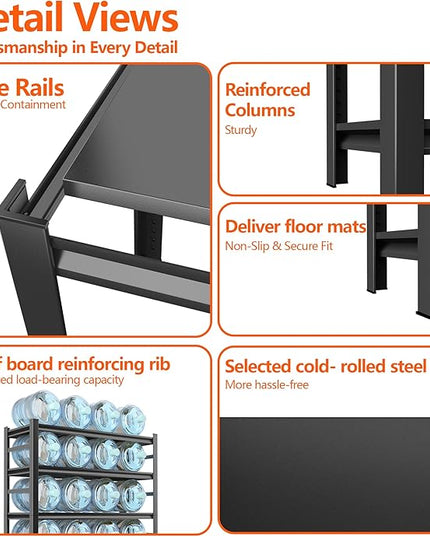 Storage Shelves, Garage Metal Shelving Unit, Adjustable, Double-Layer Column with Reinforced Ribs, Heavy-Duty, Capable of Bearing 600-3600 lbs (Black, 47''W*24''D*54''H, 4-Tier)