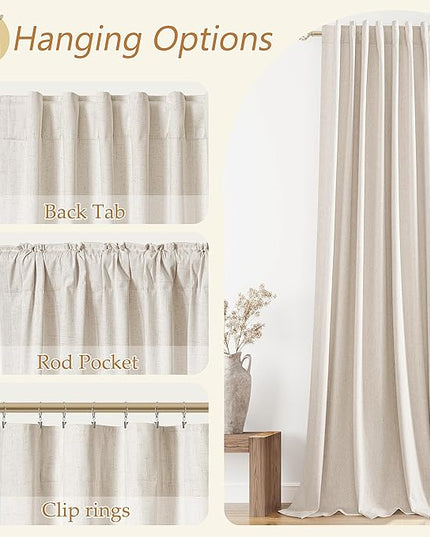 Guken Beige Cream Linen Blackout Curtains 42 Inch Wide by 108 Inch for Living Room Bedroom Back Tab Thermal Insulated 100% Black Out Linen Drapes Room Darkening Window Curtains
