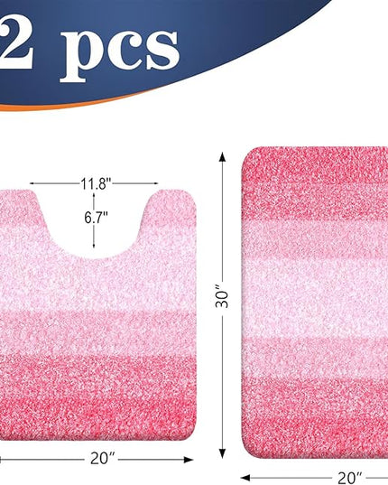 OLANLY Bathroom Rug Set 2 Piece, Soft Absorbent Microfiber Bath Mats and U-Shaped Contour Toilet Rug, Non-Slip, Machine Wash Dry, Plush Shaggy Bath Mats for Bathroom (30"x20"+24"x20", Pink)