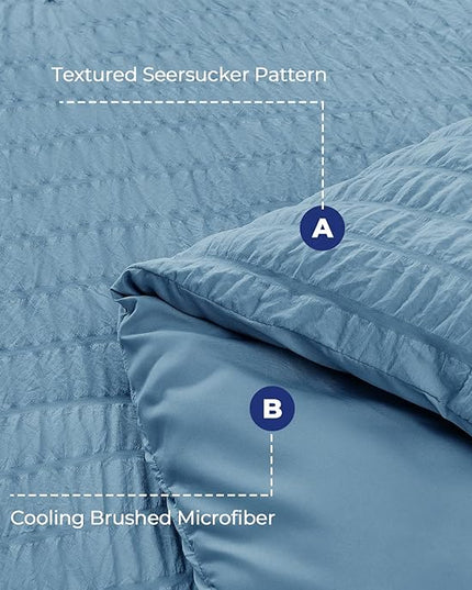HYMOKEGE Mineral Blue Twin XL Comforter Set Seersucker 5 Pieces, All Season Luxury Bed in a Bag for Bedroom, Bedding Set with Comforter, Sheets, Pillowcase & Sham