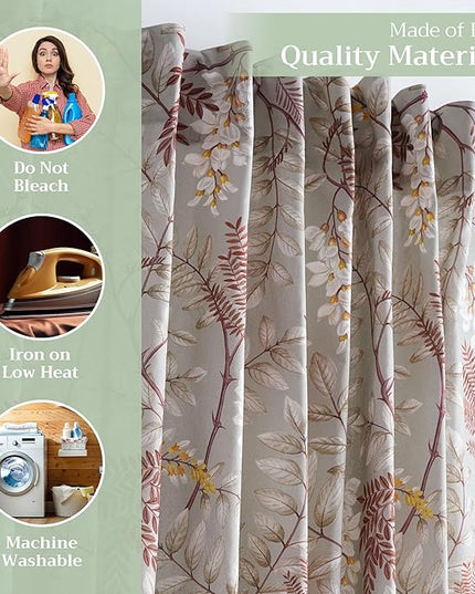Maison d' Hermine Curtains for Living Room 100% Cotton 96 inch Length Two Panels Light Filtering Curtains for Bedroom Windows with Rod and Loop Pockets Drapes (Feuillage Light Taupe, 50" W x 96" L)