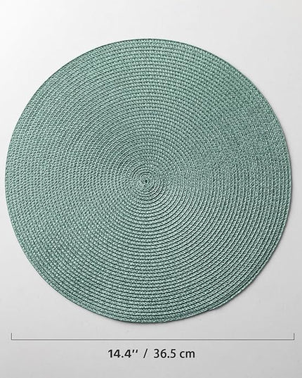 Round Placemats Set of 4 Plastic Woven Placemats Washable Wipeable Table Mats for Dining Table Heat Resistant Non-Slip Circle Place Mats (Dusk Green)