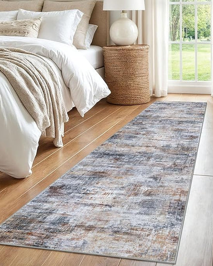 IOHOUZE Abstract Runner Rug 2x8 Ft Washable Runners for Hallways, Non Slip Kitchen Runner Soft Printed Faux Wool Entryway Runner Indoor, Modern Abstract Floor Carpet for Hall Bedroom, Orange Grey