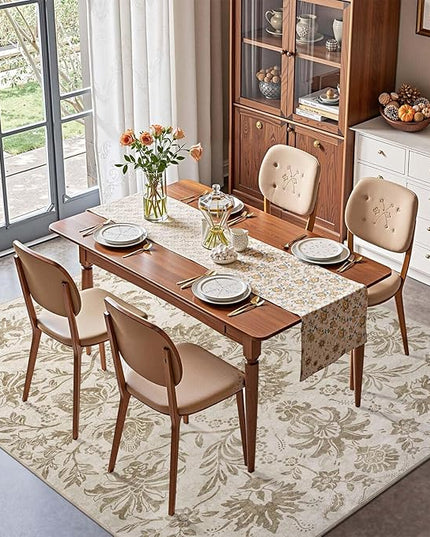 jinchan Torino Floral 5x7 Area Rugs, Vintage-Inspired Neutral Design Accent Rug, Machine Washable Ultra-Thin Low-Pile Non-Slip Traditional Carpet for Living Room Bedroom Dining Room Home Office, Taupe