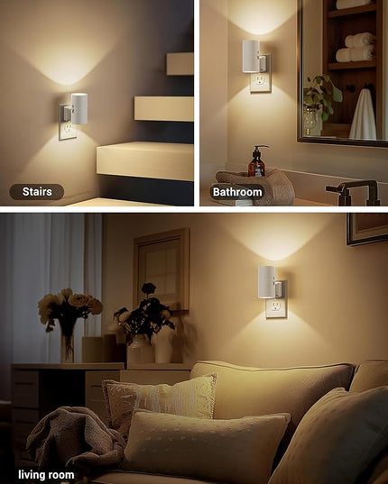 JandCase Night Lights Plug into Wall, Dimmable Night Light Plug in, Modern Night Light Dusk to Dawn Light Sensor, Warm White 3000K, 0-100LM Adjustable Brightness Nightlight for Hallway Bedroom, 4 Pack