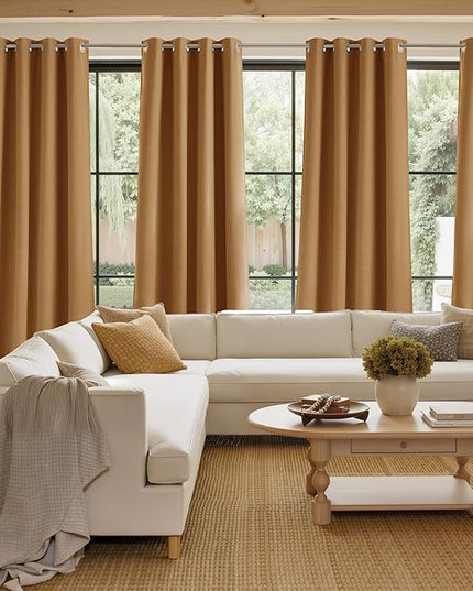 NICETOWN Faux Linen Gold Brown Blackout Curtains 84 inches Long for Living Room - Privacy Panels for Bedroom, Modern Farmhouse Style Easy Care Grommet Top, 2 Panels, W52 by L84