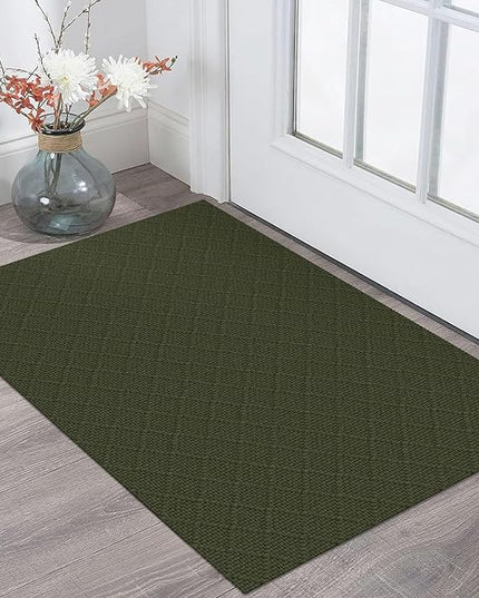 KOZYFLY Small Area Rug 2x3 Ft Washable Entryway Rug Non Slip Rubber Backed Throw Rugs Indoor Door Mat, Braided Cotton Floor Carpet for Front Entrance Front Door Sink Foyer, Dark Green