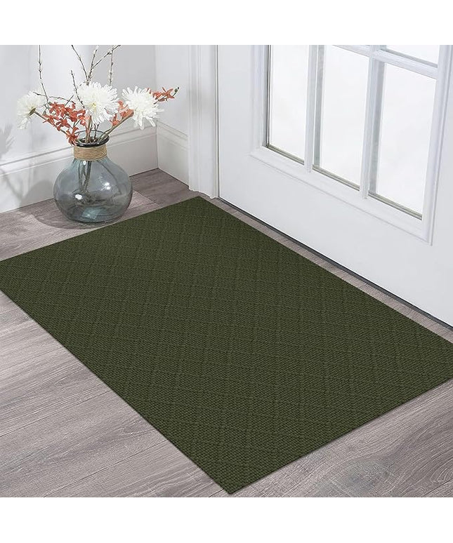 KOZYFLY Small Area Rug 2x3 Ft Washable Entryway Rug Non Slip Rubber Backed Throw Rugs Indoor Door Mat, Braided Cotton Floor Carpet for Front Entrance Front Door Sink Foyer, Dark Green