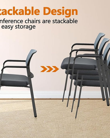 CLATINA Mesh Back Stacking Arm Chairs with Upholstered Fabric Seat and Ergonomic Lumber Support for Office School Church Guest Reception Grey