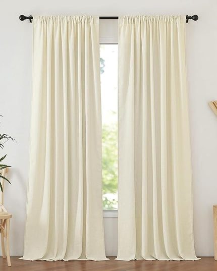 NICETOWN Linen Curtains 84 inch Long for Living Room?Rod Pocket/Back Tab Semi Sheer Curtains Flax Linen Blend Privacy Added with Light Filtering Drapes for Farmhouse, Butter, 1 Pair, 52" W x 84" L