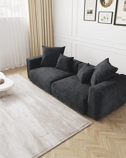 JACH 102" Corduroy Sectional Couch with 4 Pillows, Comfy Modular Sectional Sofa, Cushion Covers Removable, Oversized Love Seat Couches for Living Room, Office, Apartment, Black