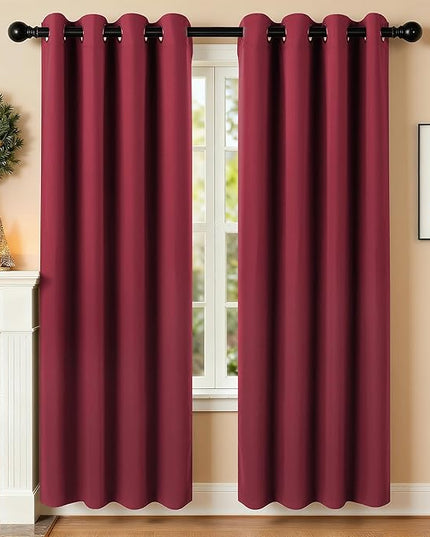 Room Darkening Curtains 72 Inch Length for Bedroom Living Room, Insulated Thermal Grommet Curtain Drapes, Blackout(60-90%,Not 100%) Window Treatment Decor, 2 Panels, 52x72, Burgundy Red