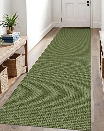 KOZYFLY Runners for Hallways 3x10 ft Washable Kitchen Runner Non Slip Rubber Backed Hallway Rugs Cotton Entryway Runner Rug Floor Carpet for Indoor Hall, Backdoor, Kitchen, Bright Green/Earthy Green