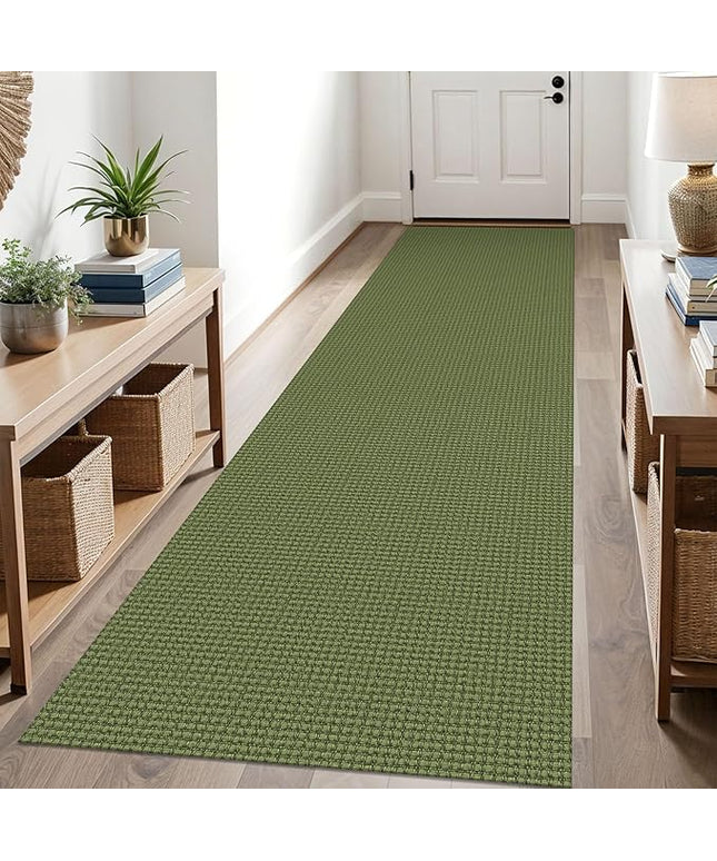 KOZYFLY Runners for Hallways 3x10 ft Washable Kitchen Runner Non Slip Rubber Backed Hallway Rugs Cotton Entryway Runner Rug Floor Carpet for Indoor Hall, Backdoor, Kitchen, Bright Green/Earthy Green