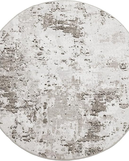 Modern Abstract 6x6 Round Area Rug Non Slip Non Shedding Rug Low Pile Stain Resistant for Bedroom Living Room Office Dining Room,Taupe/Beige
