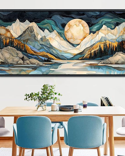 JEAWA Framed Canvas Wall Art - Large Abstract Painting Decor, Textured Mountain Pictures as Gifts for Friends, Modern Art Prints for Bedroom Living Room Bathroom Home Decoration, 29x58 IN