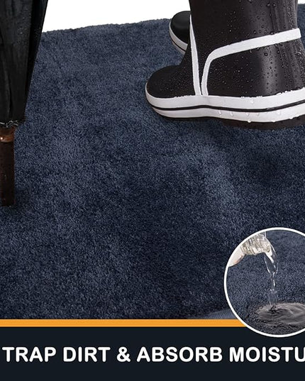 PURRUGS Dirt Trapping Door Mat 20" x 31.5", Non-Slip Machine Washable Entry Rug, Shoe Scraper, Dog Doormat, Super Absorbent Welcome Mat for Front & Back Door, Muddy Shoes & Paws, Navy Blue