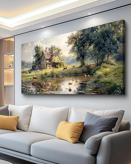 FUHAIHUA Canvas Wall Decor For Living Room Large Farmhouse Wall Art For Bedroom Office Decorations Farm Scenery Pictures Countryside Wall Paintings Modern Artwork Ready To Hang Home Decor 30x60 In
