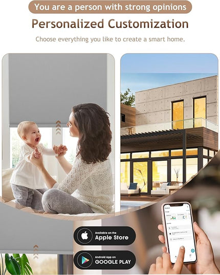 Kincmo Motorized Blinds with Remote,100% Blackout Motorized Roller Shades Work with Apple Homekit,Alexa,Google, Custom Electric Blinds with App,Voice Control (Pure Grey)
