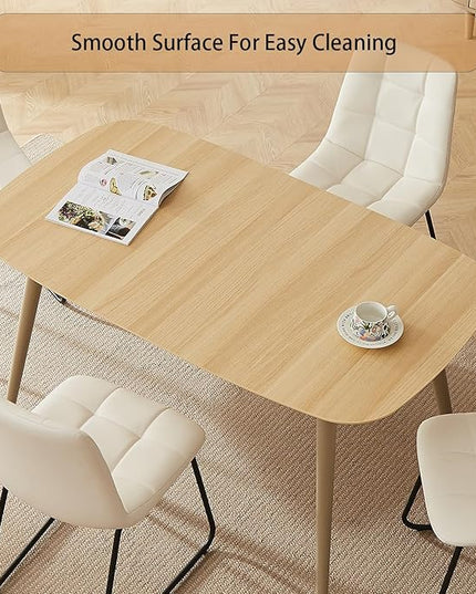 55'' Scratch Resistant Modern Wood Dining Table for 4 with Leather U-Shaped Chairs - Kitchen Dining Room Furniture (Easy to Assemble, Pet Friendly Surface, White Chair