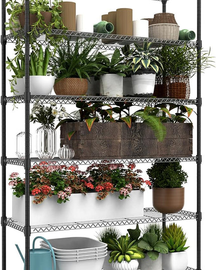 6 Tiers Storage Shelves Load 2100LBS, Metal Shelving Wire Metal Shelving Unit Shelves for Storage Adjustable Garage Shelving for Pantry Kitchen Garage Black 17.7" D x 47.3" W x 82.4" H