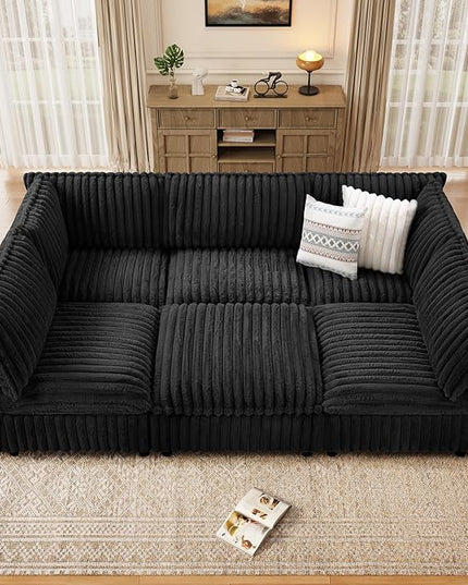 KKL Modular Sectional Sofa Bed, Convertible L/U-Shaped Sleeper Couch for Living Room, Modern Reversible Design, Black