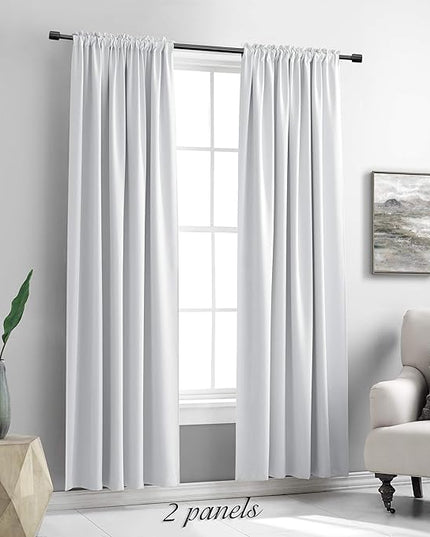DONREN Greyish White Window Curtain Panels - 42 Width x 84 Length 2 Panels Thermal Insulated Rod Pocket Room Darkening Curtains for Bedroom