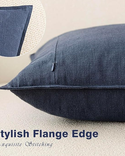 Foindtower Pack of 2, Decorative Linen Soild Throw Pillow Covers Soft Accent Square Cushion Case Boho Farmhouse Pillowcase for Chair Couch Sofa Bedroom Living Room Home Decor 18 x 18 Inch Navy Blue