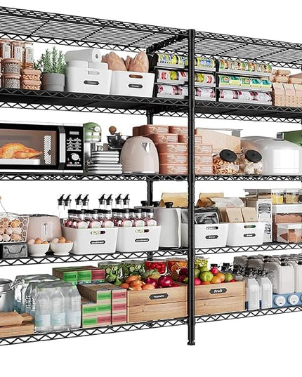 72.4''H Storage Shelves Metal Shelving Unit Load 1500LBS,5 Tier Wire Shelving Pantry Shelves Kitchen Shelves Adjustable Wire Shelf for Commercial Garage Shelving Heavy Duty, 61.7" W*72.4" H*15.8" D