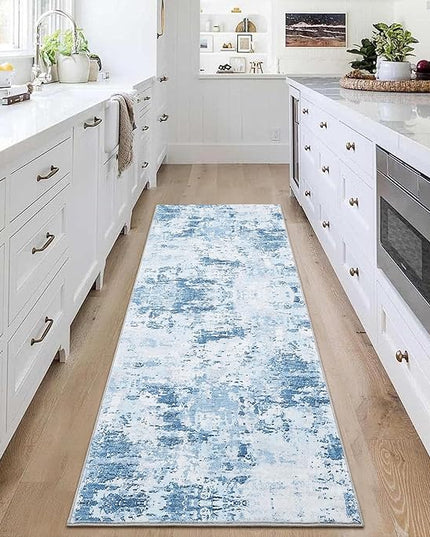 2x6 Modern Abstract Runner Rug Non Slip Soft Stain Resistant Low Pile Machine Washabl Non Shed Rug for Hallway Kitchen Bathroom, Blue