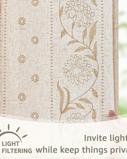 jinchan Winslow Linen Curtains for Living Room Floral Curtains 96 Inch Length Ivory Embroidered Bordered for Sitting Room Farmhouse Decor Light Filtering Window Treatments Set of 4