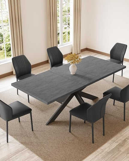 ZckyCine Dining Table Set for 6, Modern 78'' Dark Wood Dining Table and Fabric Dining Chairs Set of 6,Table and Chairs Set of 6,Ideal for Kitchen Dining Room