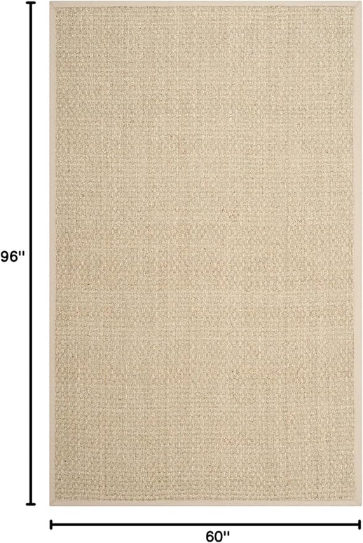SAFAVIEH Area Rug 5x8 - Natural Fiber Collection - Natural & Beige, Seagrass, Basketweave Pattern with Border (NF114A)