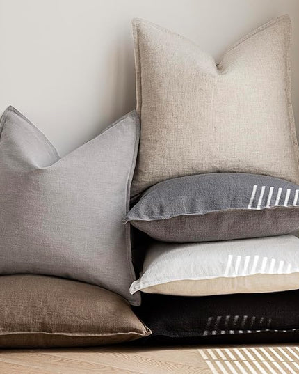 Foindtower Pack of 2, Decorative Linen Soild Throw Pillow Covers Soft Accent Cushion Case Boho Farmhouse Pillowcase for Chair Couch Sofa Bedroom Living Room Home Decor 16 x 16 Inch Light Rustic Gray