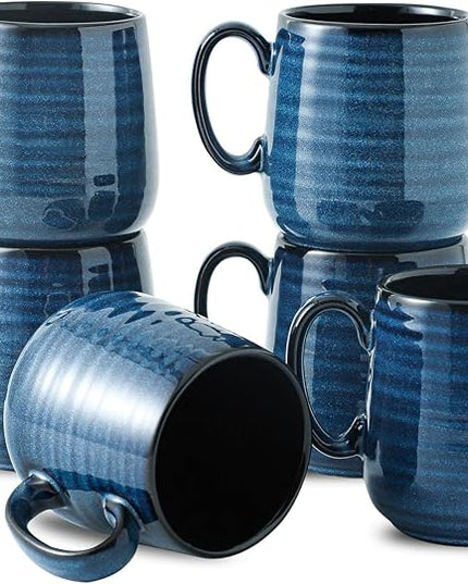 HASENSE Espresso Cups 8 oz, Small Coffee Cups Set of 6, Ceramic Mugs with Handle for Coffee, Tea, Cappuccino and Mocha, Dishwasher & Microwave Safe, Blue