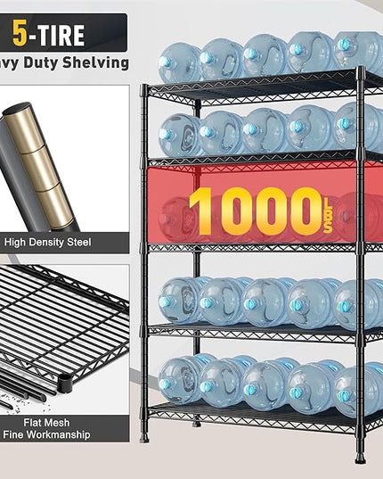 REIBII Storage Shelves, 5-Tire Wire Shelving Load 1000LBS Metal Shelves for Storage Adjustable Garage Shelving Unit Wire Shelf Rack Kitchen Storage Rack Pantry Shelves 31.5''W x 15.7'' D x 71''H