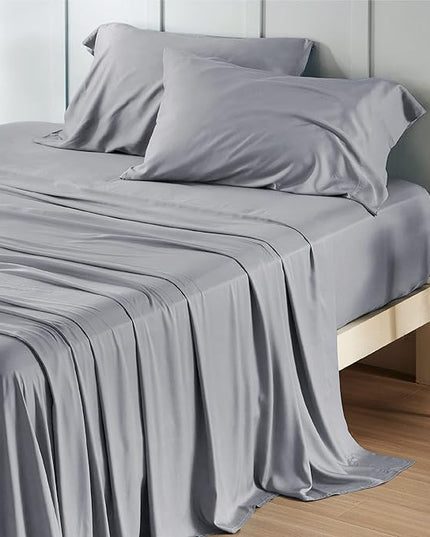 Bedsure Full Size Bed Sheets, Cooling Sheets, Rayon Derived from Bamboo, Breathable & Soft, Deep Pocket Up to 16 Inches, Hotel Luxury Silky Bedding for Hot Sleepers, Silver Grey
