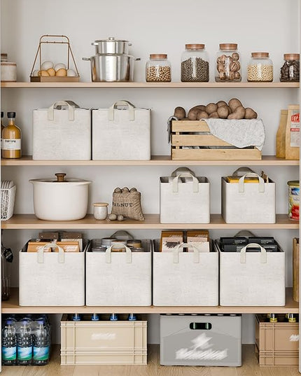 StorageWorks Storage Bins, Shelves Baskets for Organizing, 45L Extra Large Fabric Closet Organizers with Handles, Metal Frame, Beige（Cotton-linen）, 2-Pack