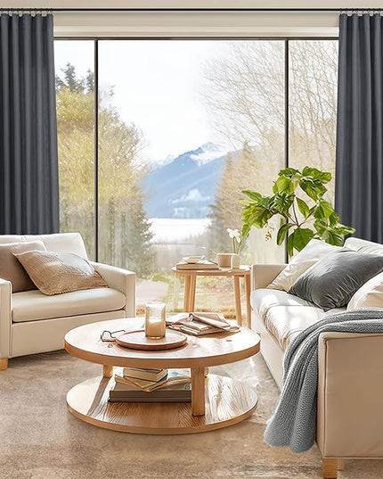 Grey Curtains for Living Room 96 Inches Long 2 Panels Back Tab Light Filtering Linen Semi Sheer Modern Farmhouse 8ft Curtain Drapes for Bedroom Home Office Ceiling to Floor Length Charcoal Dark Gray