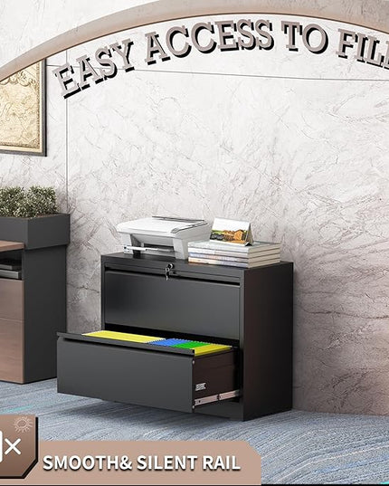 2 Drawer Lateral File Cabinet with Lock, File Cabinet, Metal Lateral Filing Cabinets for Home Office, File Storage Cabinet for Legal/Letter/A4 Documents, Assembly Required (Black, 35'W)