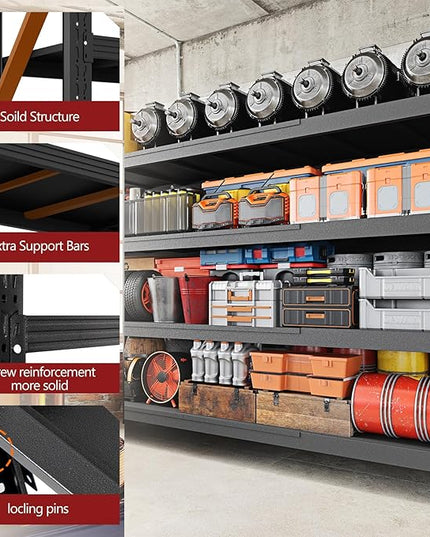 8000LBS Storage Shelves, 68" W Garage Shelving Heavy Duty Metal Adjustable Garage Shelves, Shelving Units Industrial Shelving for Warehouse, 68" W x 24" D x 63.4" H, Black