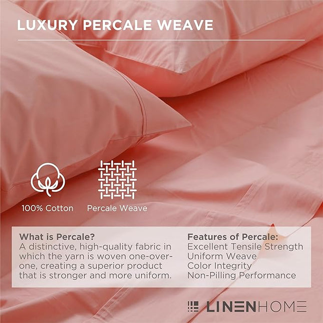 Linen Home 100% Cotton Percale Pillowcases Queen/Standard Size, English Rose, 2 Pieces of Pillow Case, Crisp and Cool Strong Bed Linen, 20 inches X 30 inches