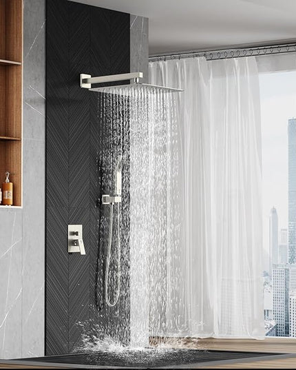 SR SUN RISE Shower Faucet - 16 Inch Rain Shower System - All Metal Shower Fixtures - Brushed Nickel